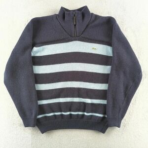 Vintage‎ Lacoste Sweater Mens 5 (Large) Blue Striped Quarter Zip Pullover Wool